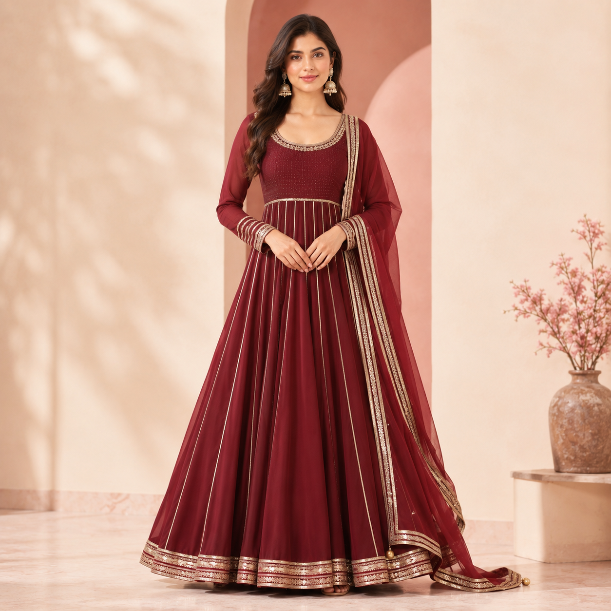 Floor-Length Anarkali Gown with Gota Patti Work