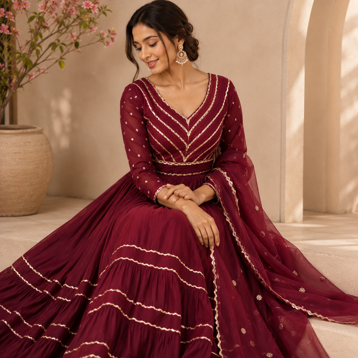 Floor-Length Anarkali Gown with Gota Patti Work