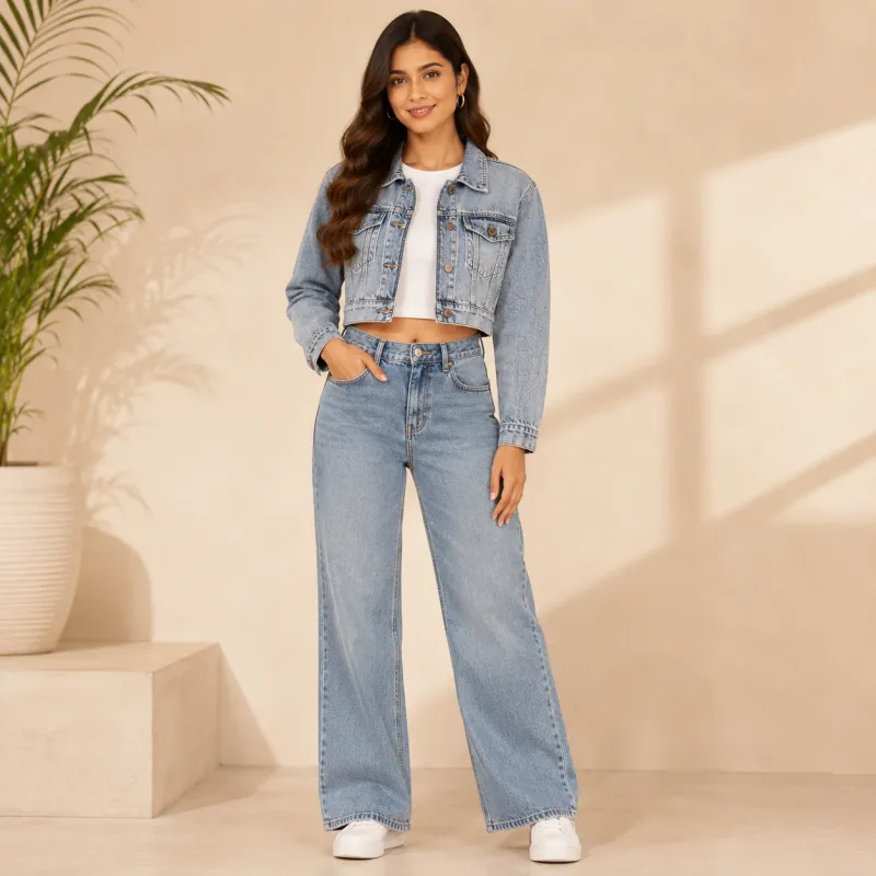 Cropped Stonewash Denim Jacket