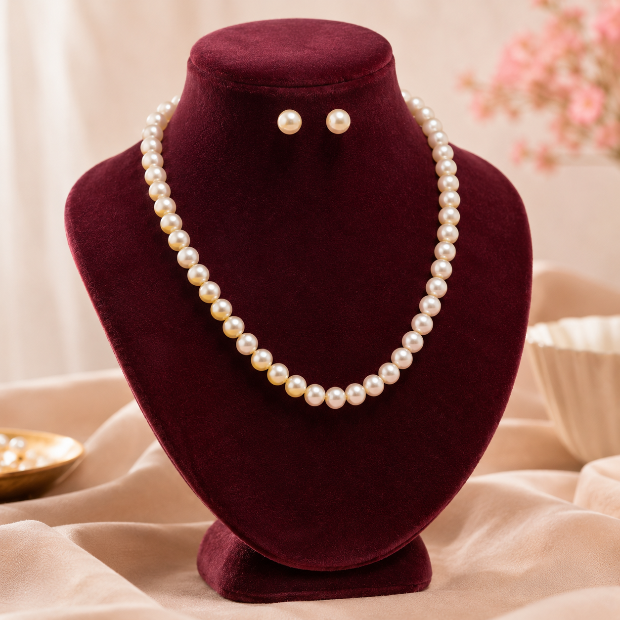 Faux Pearl Necklace & Stud Earrings Set