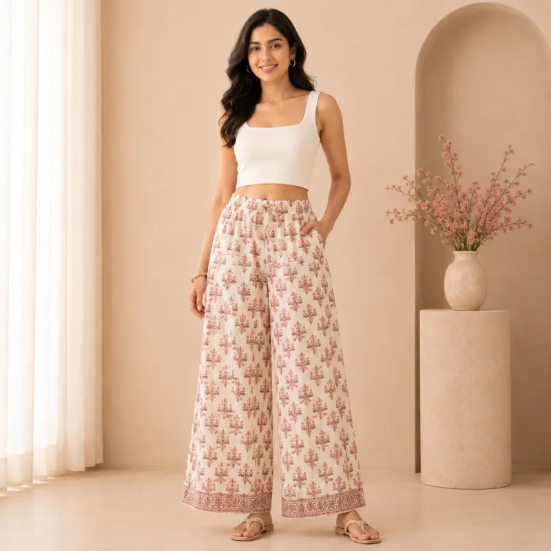 Printed Flared Palazzo Pants with Elastic Waist