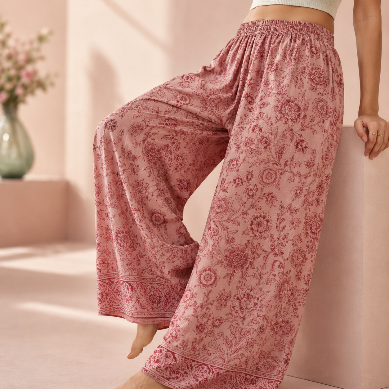 Printed Flared Palazzo Pants with Elastic Waist
