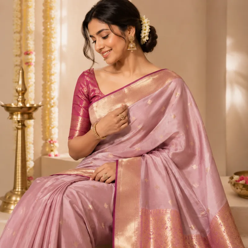 Zari-Border Soft Silk Saree with Unstitched Blouse Piece