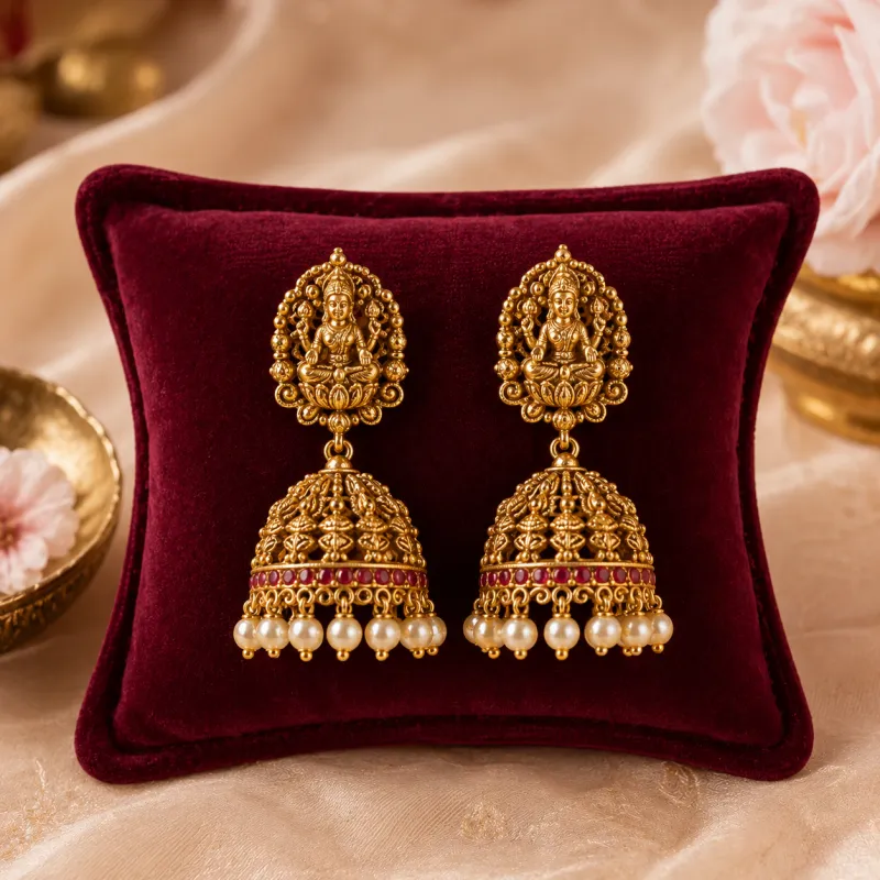 Temple-Style Gold-Tone Pearl Jhumkas